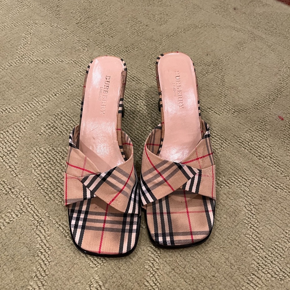 Burberry plaid square toed low heel